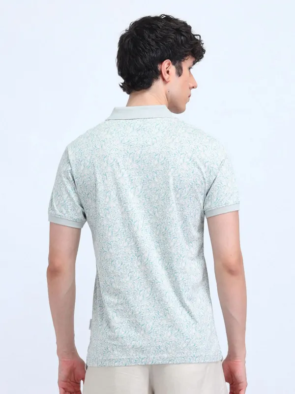 FLYING MACHINE aqua printed cotton polo t-shirt
