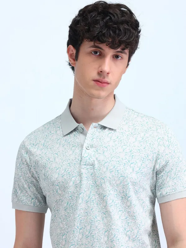 FLYING MACHINE aqua printed cotton polo t-shirt