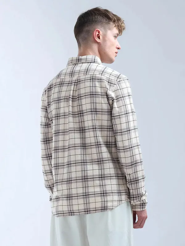 FLYING MACHINE beige and grey flannel casual shirt