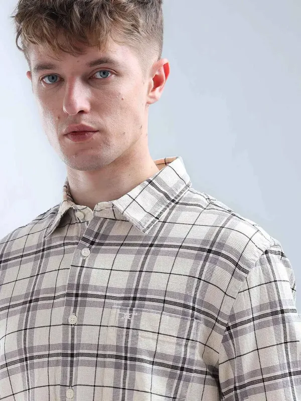 FLYING MACHINE beige and grey flannel casual shirt