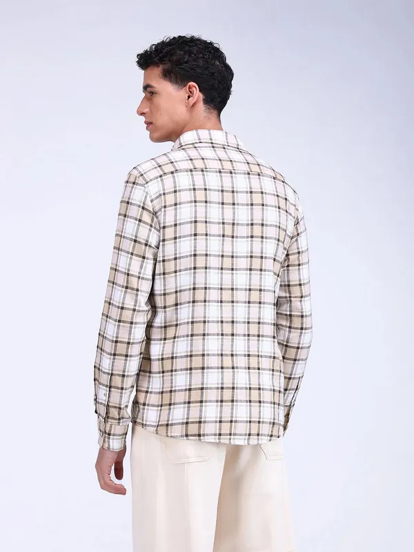 FLYING MACHINE beige checks cotton shirt