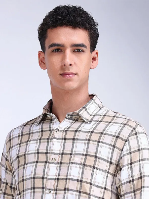 FLYING MACHINE beige checks cotton shirt
