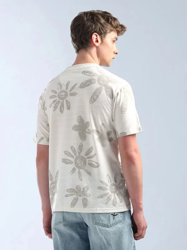 FLYING MACHINE beige classic printed slim fit t-shirt