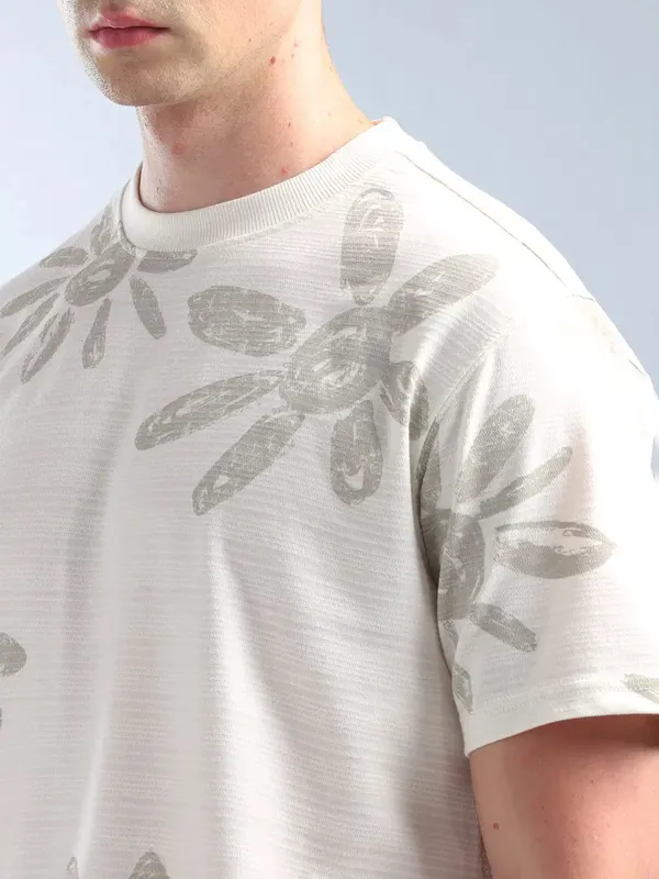 FLYING MACHINE beige classic printed slim fit t-shirt