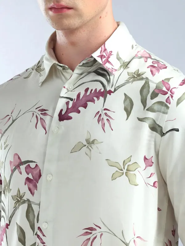 FLYING MACHINE beige floral printed casual shirt for men