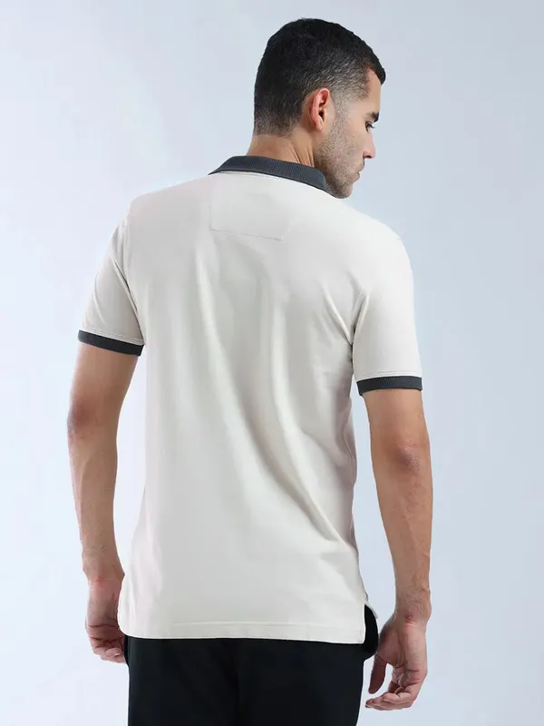 FLYING MACHINE beige plain cotton polo t-shirt