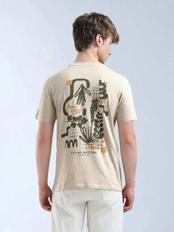 FLYING MACHINE beige printed slim fit t-shirt