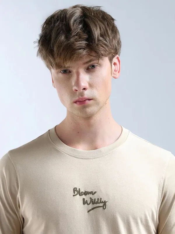 FLYING MACHINE beige printed slim fit t-shirt