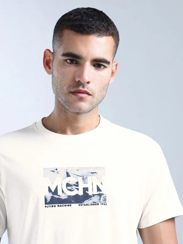 FLYING MACHINE beige printed slim fit t-shirt for men