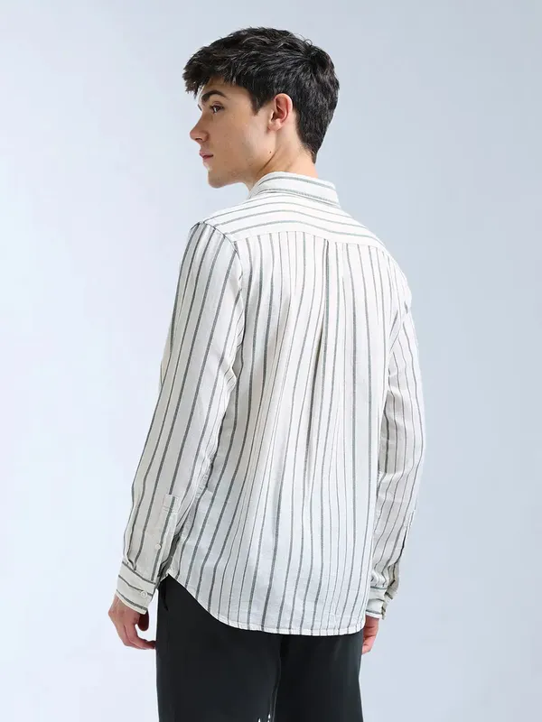 FLYING MACHINE beige striped cotton casual shirt