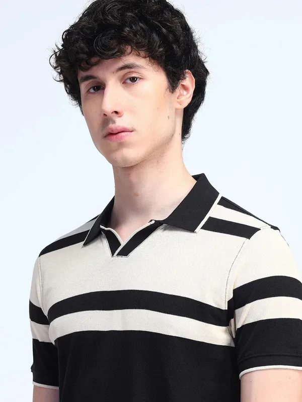 FLYING MACHINE black and cream t-shirt in cotton
