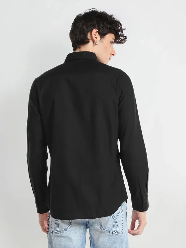 Flying Machine black plain slim fit shirt