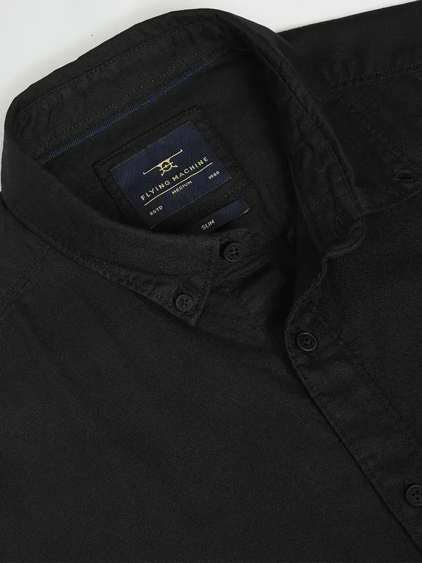 Flying Machine black plain slim fit shirt