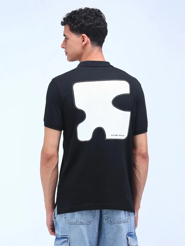 FLYING MACHINE black printed cotton polo t-shirt