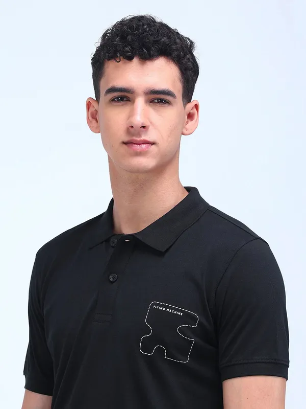 FLYING MACHINE black printed cotton polo t-shirt