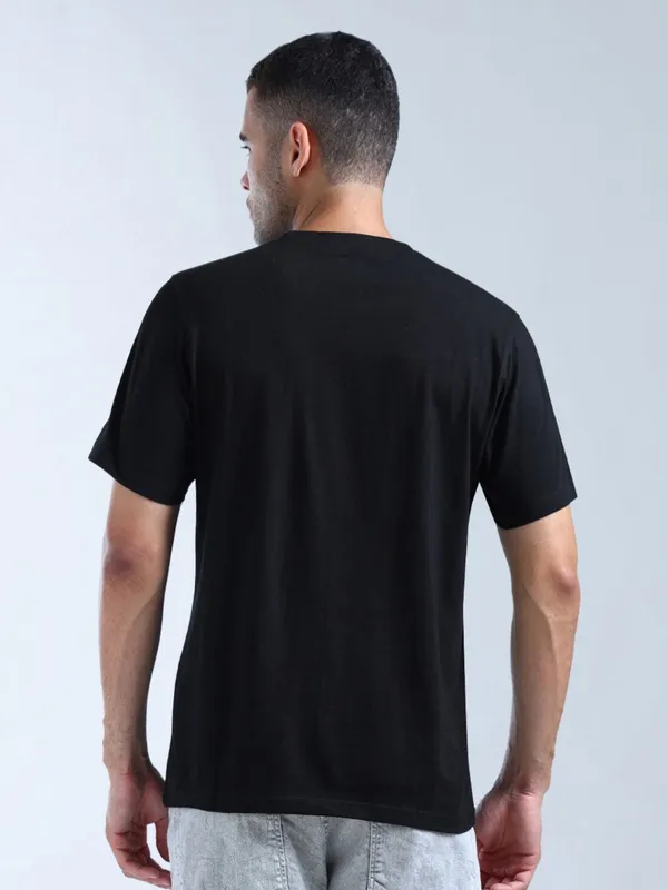 FLYING MACHINE black printed cotton slim fit t-shirt for men