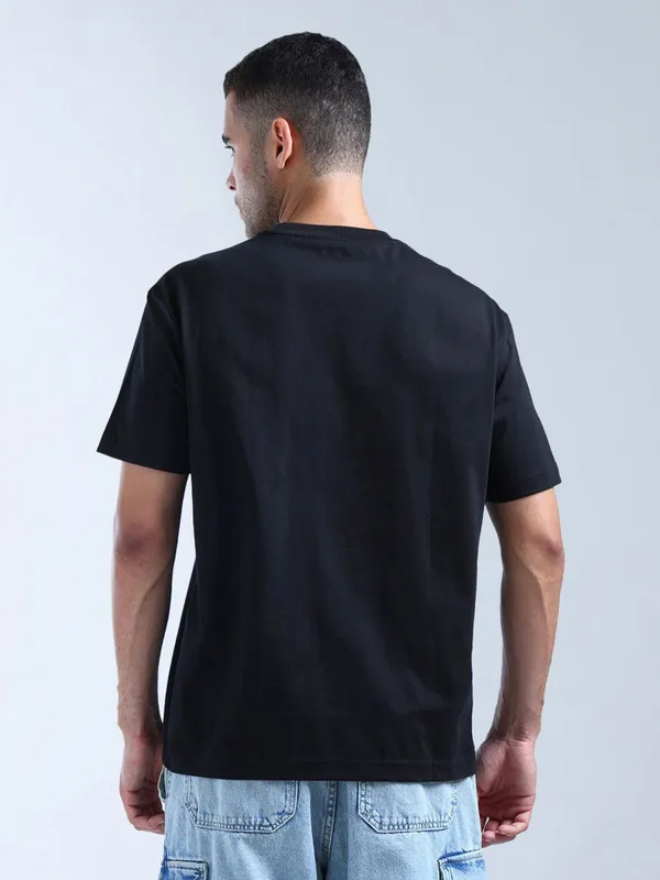 FLYING MACHINE black slim fit printed cotton t-shirt