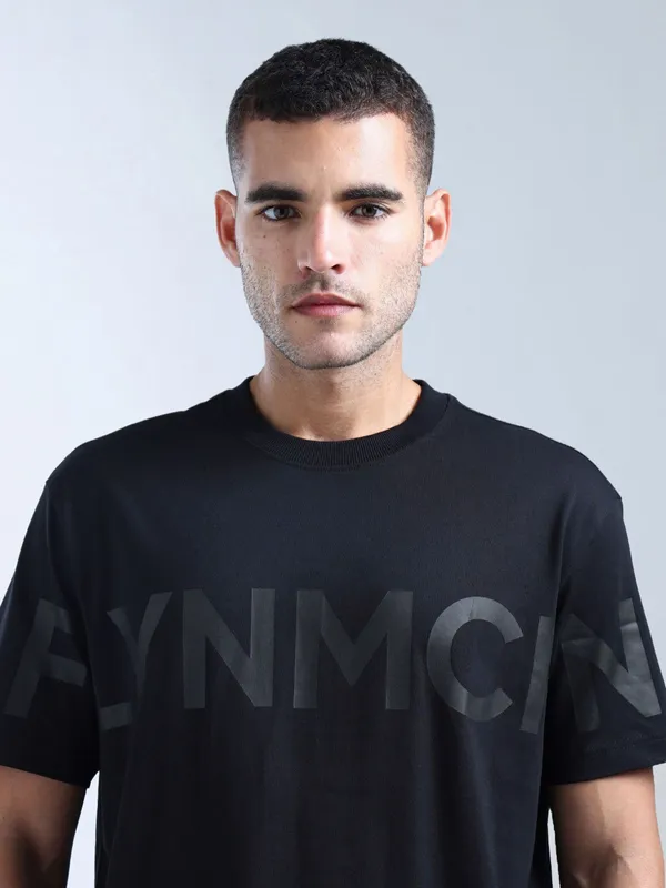 FLYING MACHINE black slim fit printed cotton t-shirt