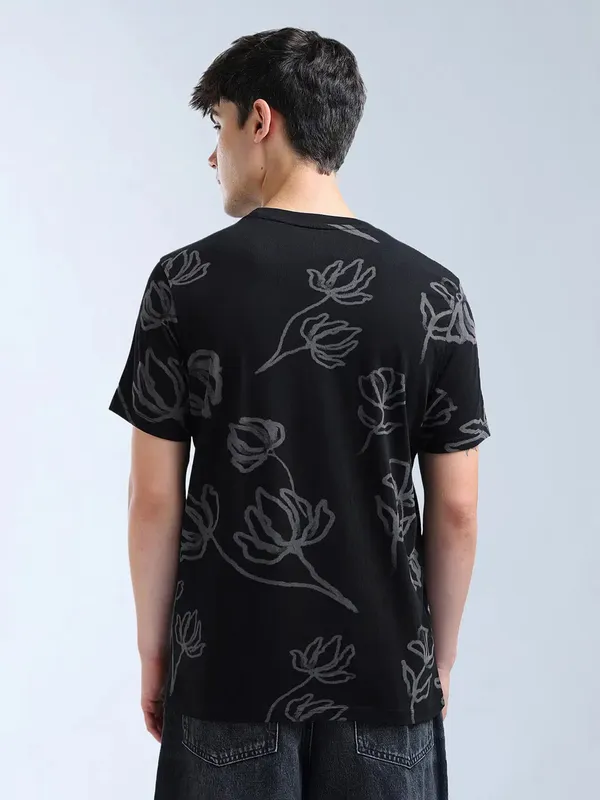 FLYING MACHINE black slim fit printed t-shirt