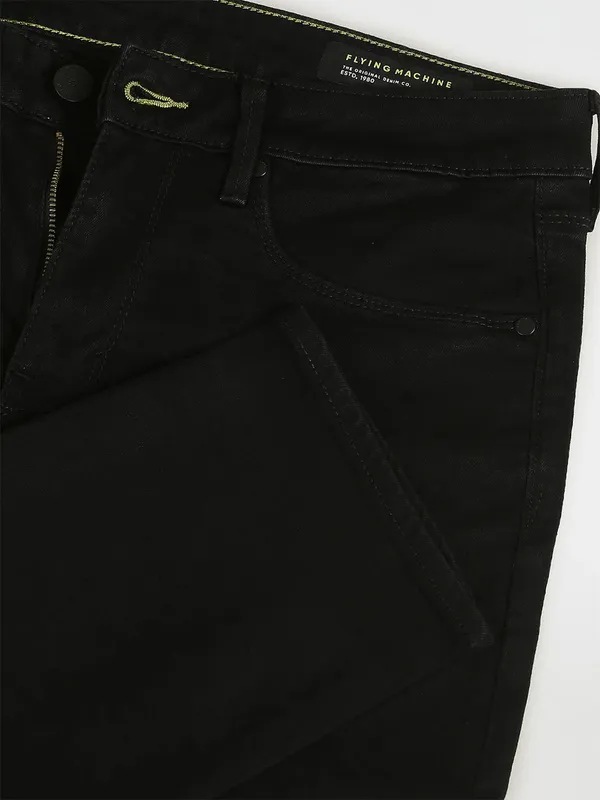 Flying Machine black solid slim tapered fit jeans