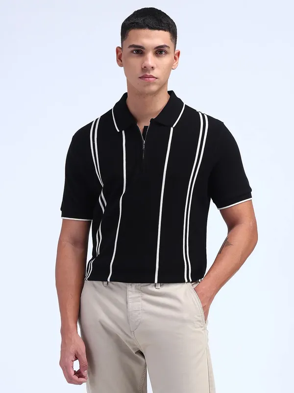 FLYING MACHINE black striped cotton t-shirt
