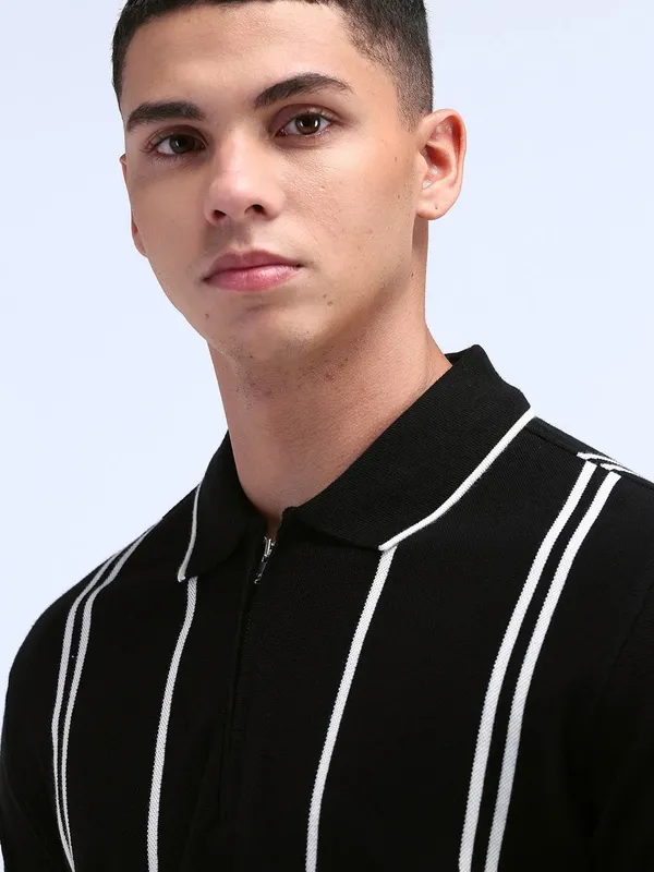 FLYING MACHINE black striped cotton t-shirt