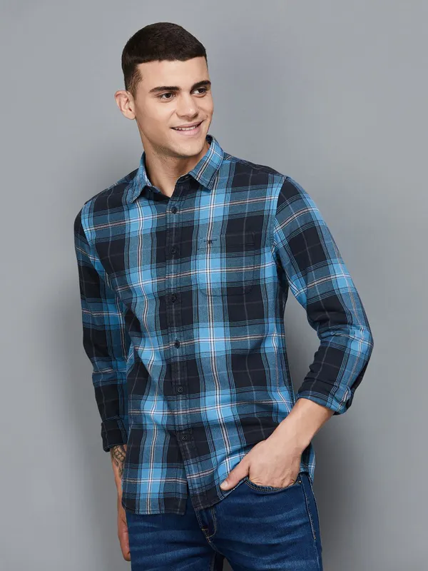 Flying Machine blue and black checks shirt