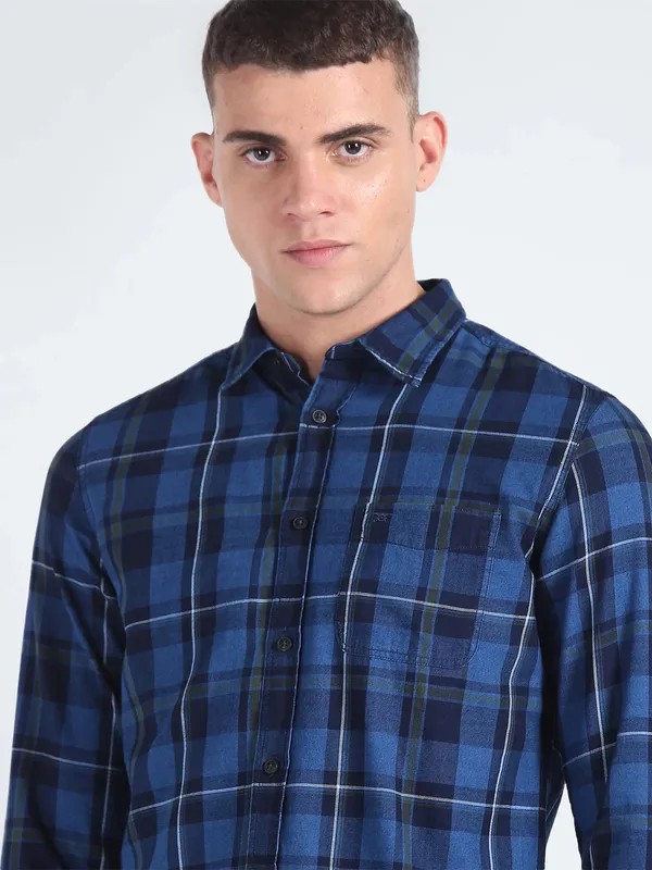 Flying Machine blue and black cotton shirt