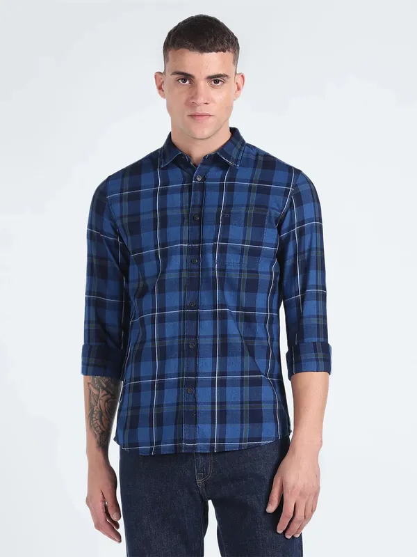 Flying Machine blue and black cotton shirt