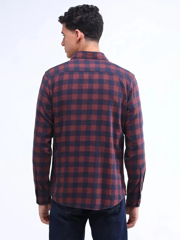 FLYING MACHINE blue and brown cotton shirt
