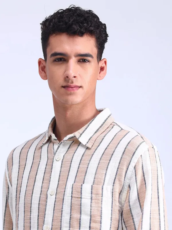 FLYING MACHINE brown stripe cotton shirt