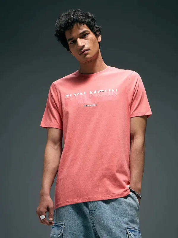 FLYING MACHINE coral pink mens casual t-shirt