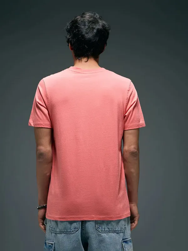 FLYING MACHINE coral pink mens casual t-shirt