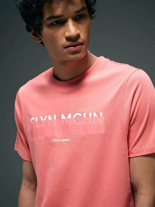 FLYING MACHINE coral pink mens casual t-shirt