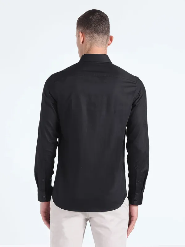 Flying Machine cotton black plain shirt