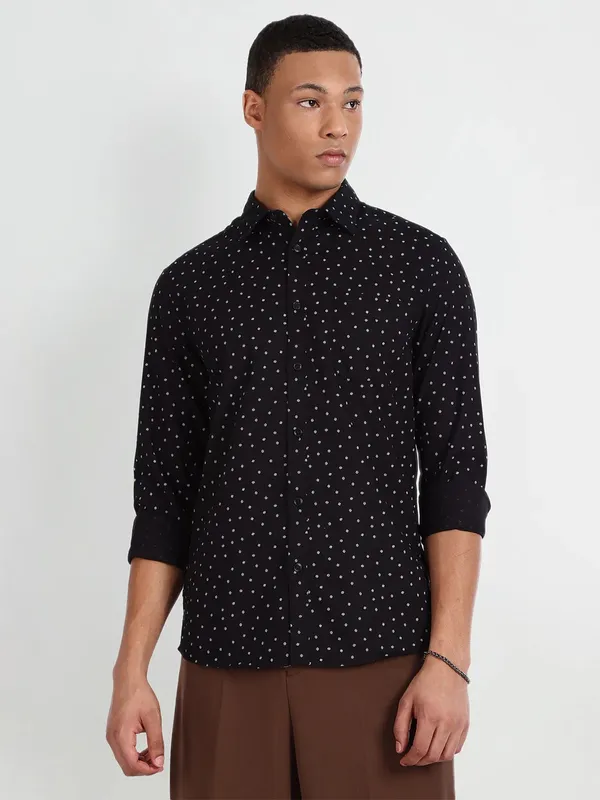 Flying Machine cotton black printed shirt