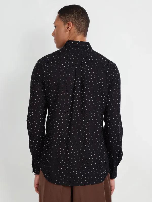 Flying Machine cotton black printed shirt