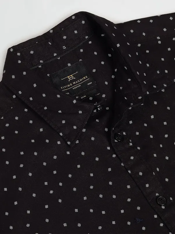 Flying Machine cotton black printed shirt