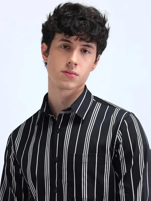 FLYING MACHINE cotton black shirt with stripe