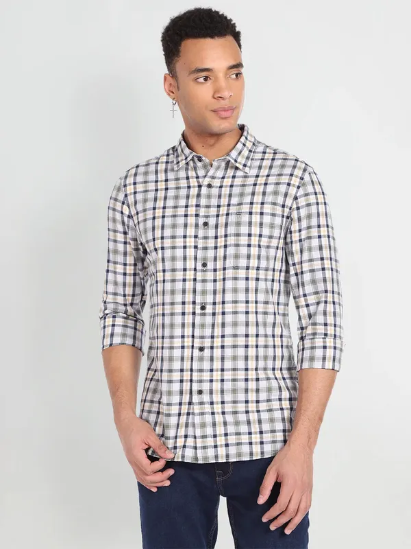 Flying Machine cotton checks white shirt