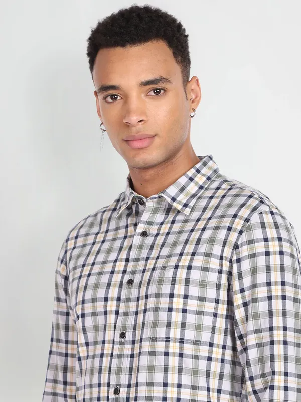 Flying Machine cotton checks white shirt