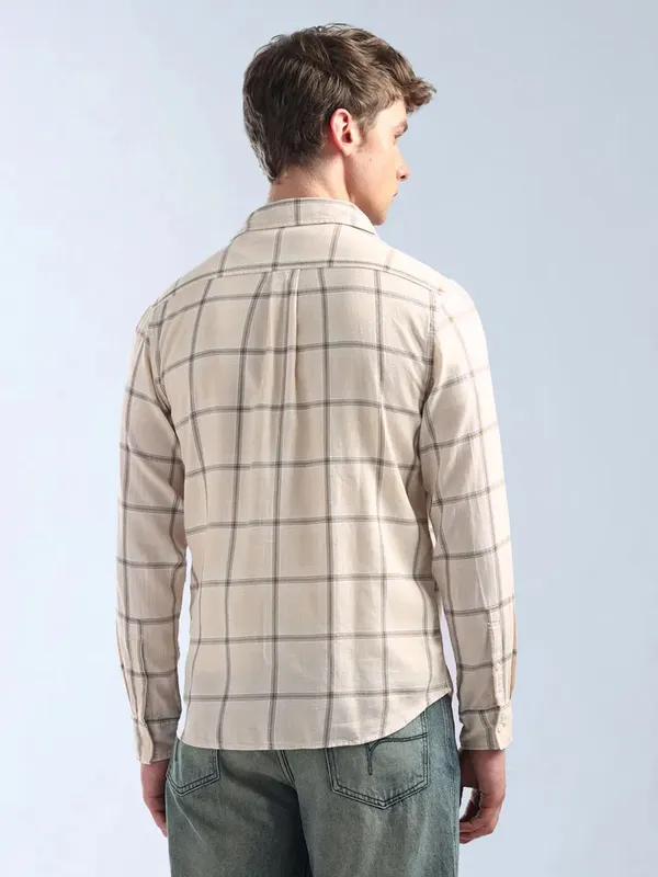FLYING MACHINE cream checkered casual shirt