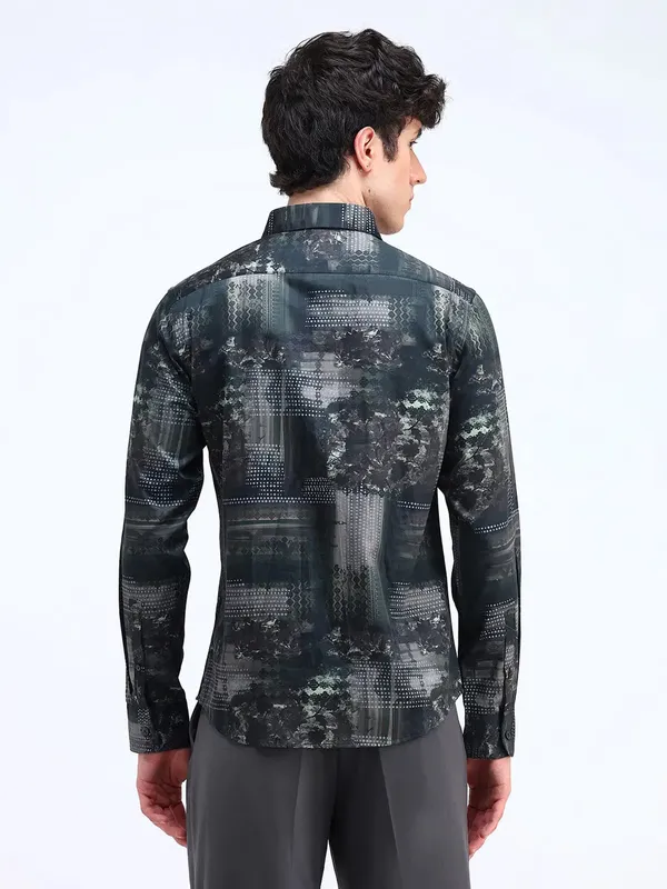 FLYING MACHINE dark green cotton shirt with print