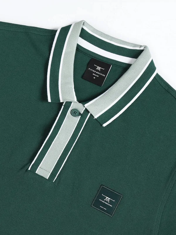 Flying Machine dark green plain polo t-shirt