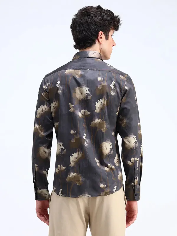 FLYING MACHINE dark grey cotton shirt with print