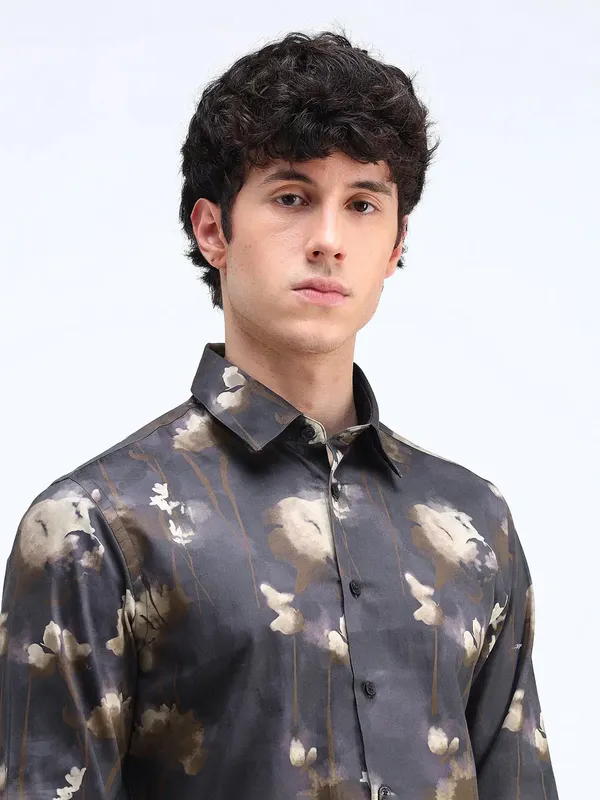 FLYING MACHINE dark grey cotton shirt with print