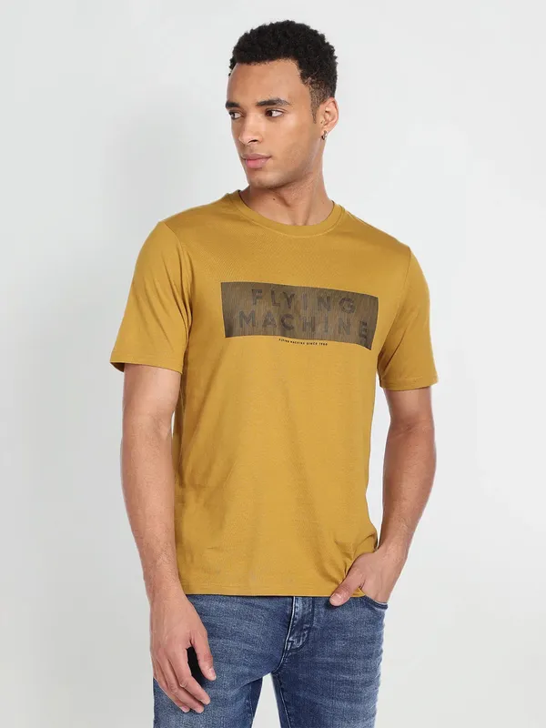 Flying Machine dusty yellow cotton t shirt
