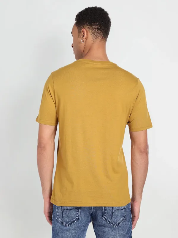 Flying Machine dusty yellow cotton t shirt