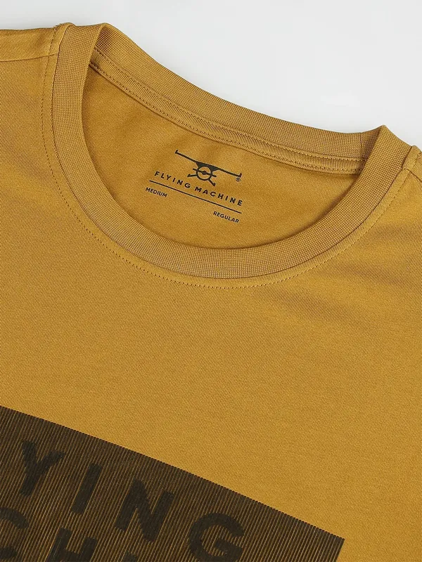 Flying Machine dusty yellow cotton t shirt