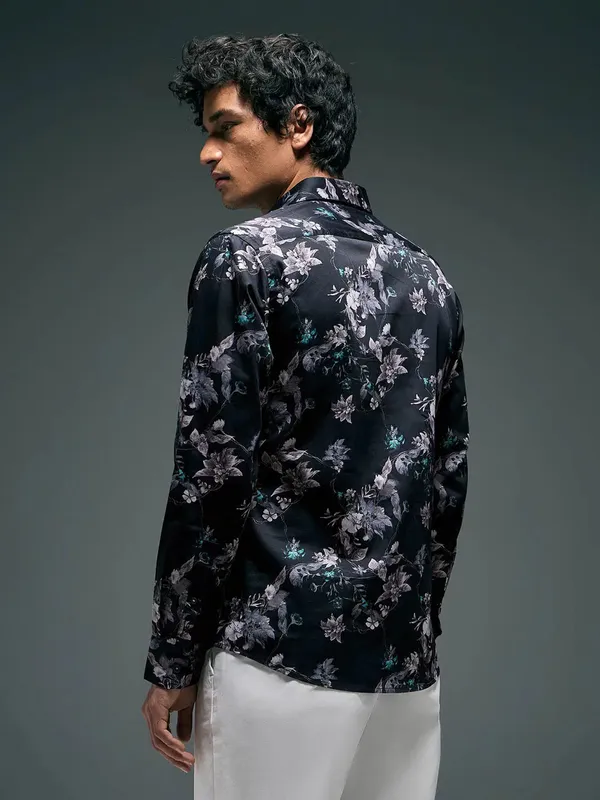 FLYING MACHINE floral printed black cotton casual shirt
